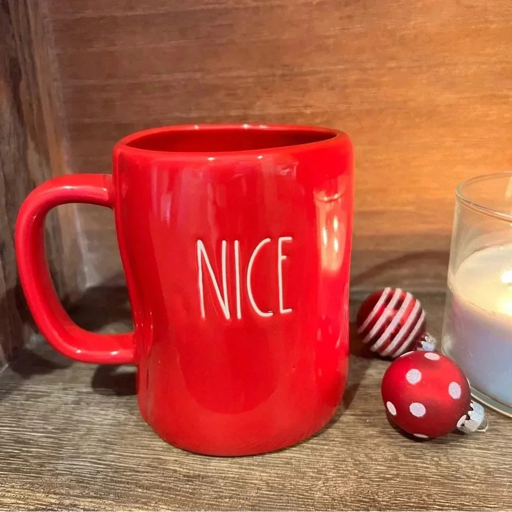 NEW RARE NAUGHTY/NICE - Double Sided Fun Red Rae Dunn Ceramic Coffee Mug/Cup ❤️ - Picture 4 of 10